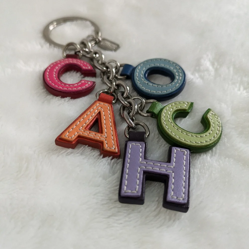 RARE Vintage COACH Leather Letters Keyring/Bag Charm - Picture 2 of 6